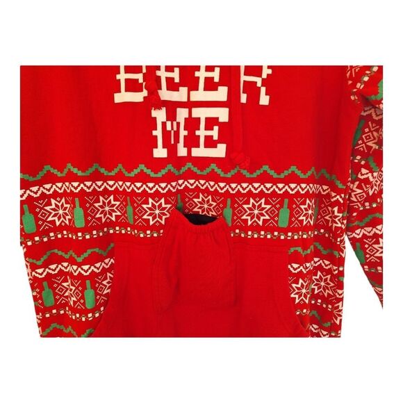 Spencers Beer Me Ugly Christmas Hoodie Unisex Medium Cotton Blend Red Green - Picture 7 of 13